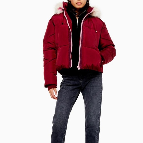 topshop red puffer jacket